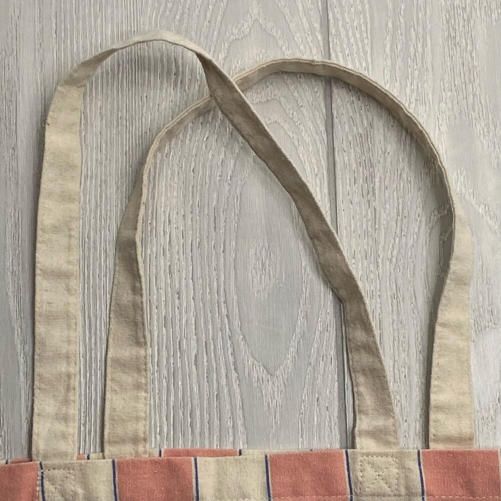 Sezane Bonjour Amour Tour From Paris Pink Striped Canvas Tote Bag - Picture 3 of 10